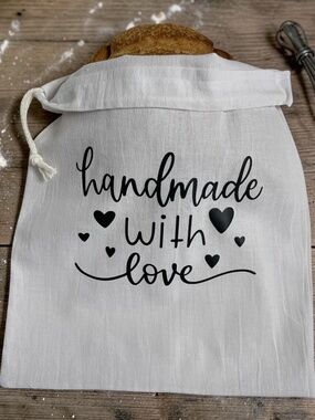 Handmade with Love Bread Bag, Tea Towel Cotton Fabric Bread Storage Bag